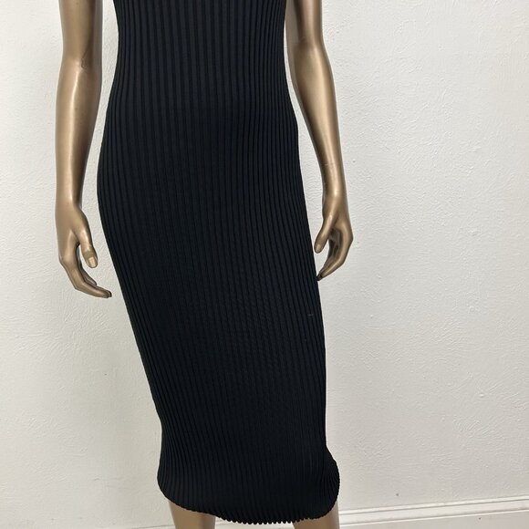 New Bebe Lindsey Halter Black Ribbed Bodycon Maxi Dress Size L Sleeveless - Picture 4 of 10